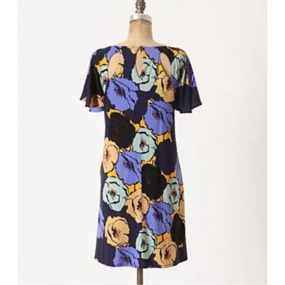 ANTHROPOLOGIE Flutter Sleeve Floral Cut-Out Silk Blend Dress M - Picture 8 of 9
